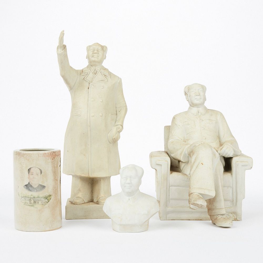 Appraisal: Grp PRC Biscuit Porcelain Mao Figures Brush Pot Group of