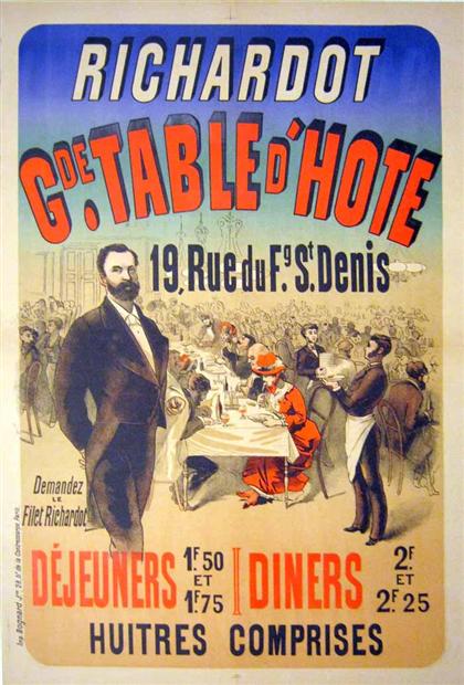 Appraisal: piece Color Lithographic Poster Richardot Gde Table d'Hote Demandez le