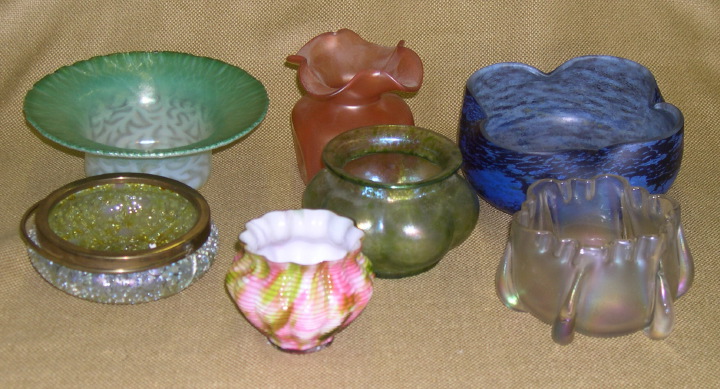 Appraisal: Seven-Piece Collection of Art Glass comprised of a green and