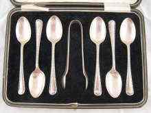 Appraisal: A cased set of six teaspoons and tongs C Bradbury