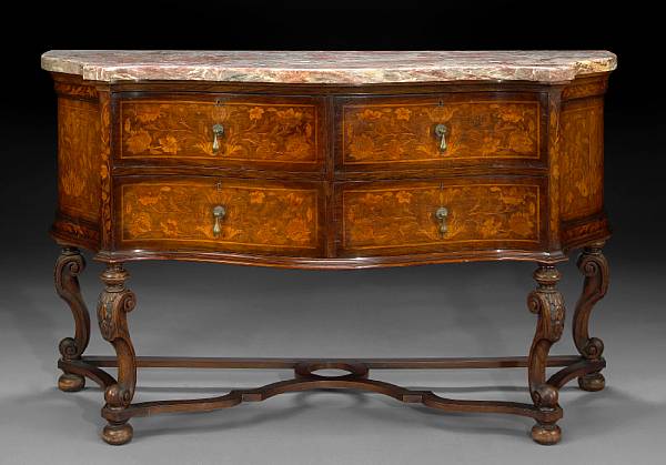 Appraisal: A Dutch Baroque style marquetry sideboard th century height in