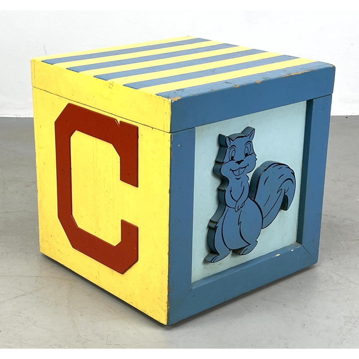 Appraisal: Painted Alphabet Black Child's Toy Box Squirrel Owl Dimensions H