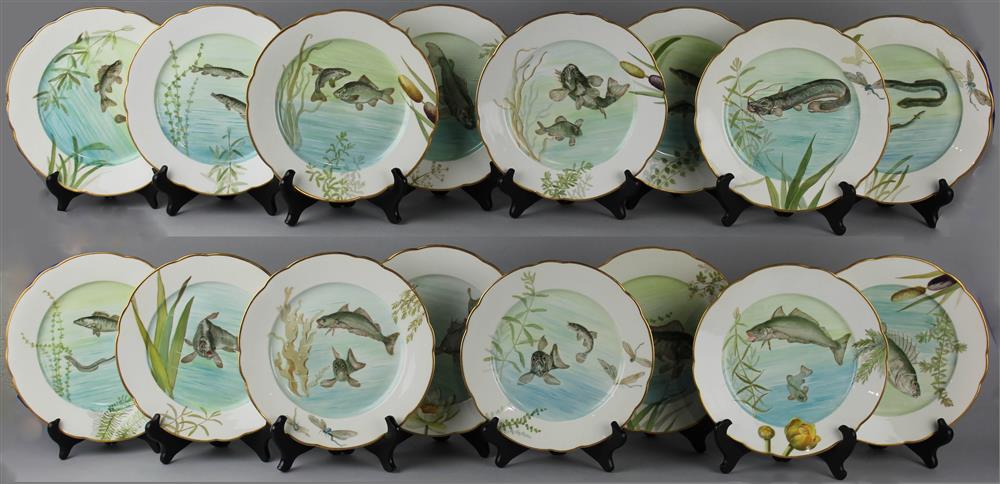 Appraisal: SIXTEEN BERLIN FISH PLATES ca underglaze blue sceptre marks various