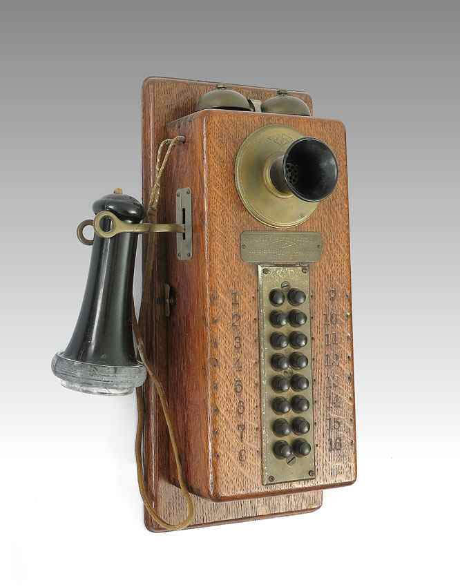 Appraisal: DEVEAU OAK WALL INTERCOM TELEPHONE push button oak case marked