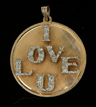 Appraisal: A Mid-Century I Love U Diamond Charm Pendant k yellow