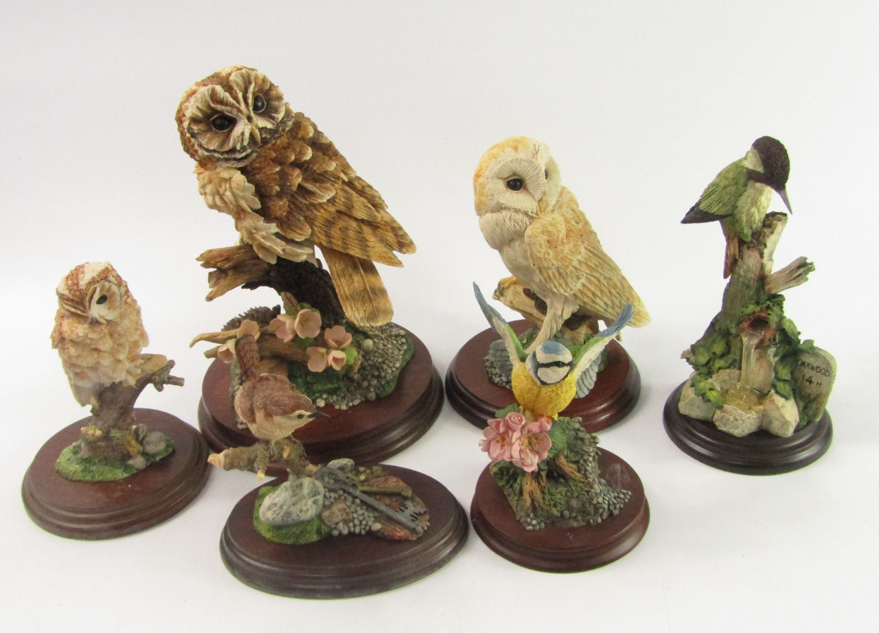 Appraisal: Border Fine Arts Sculptures modelled as Owls Kingfisher Wren and