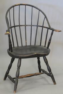 Appraisal: Windsor bow back armchair in black paint Windsor bow back