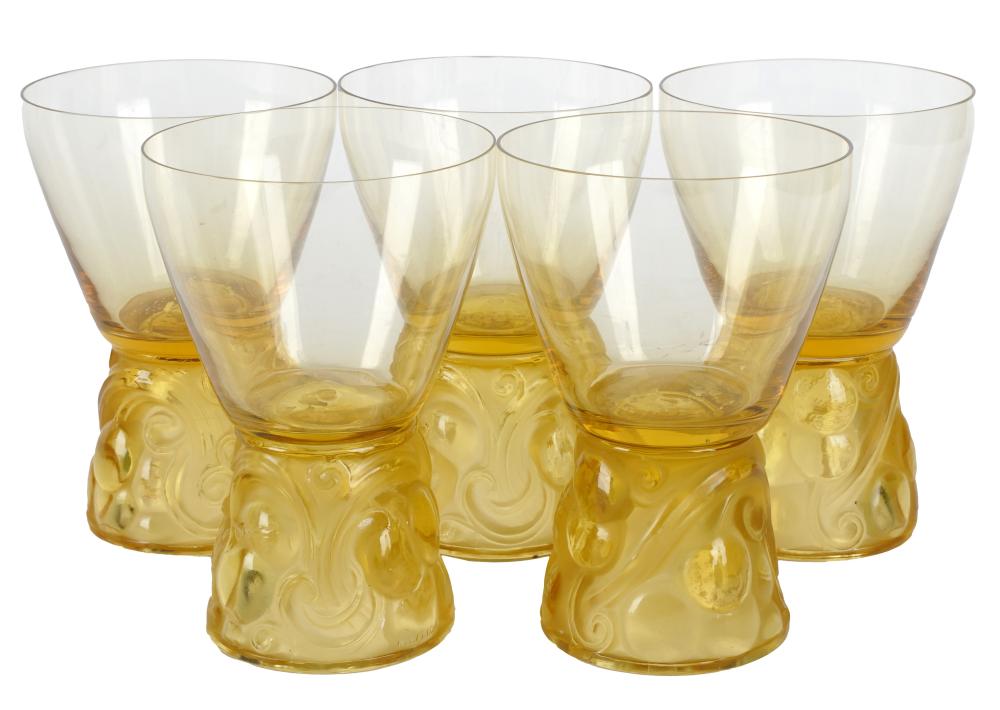 Appraisal: FIVE R LALIQUE MARIENTHAL BOURGOGNE AMBER GLASSESdesigned circa signed in