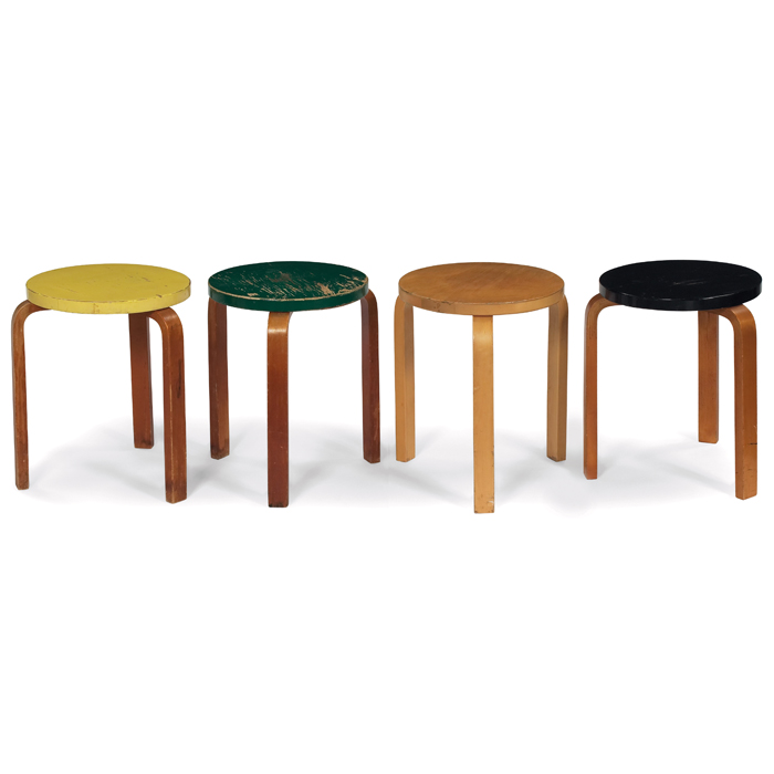 Appraisal: Alvar Aalto stools by Artek and ICF birch four yellow