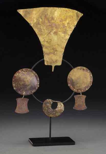 Appraisal: Pcs Pre-Columbian hammered sheet gold jewelry including pair of earrings