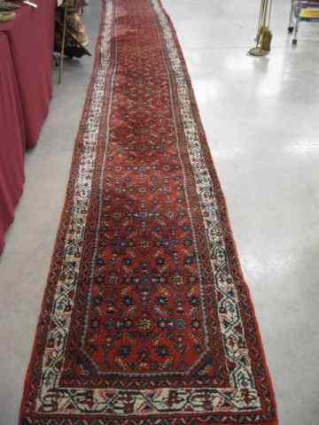 Appraisal: Hamadan Persian Handmade Runner overall geometrics on red field '