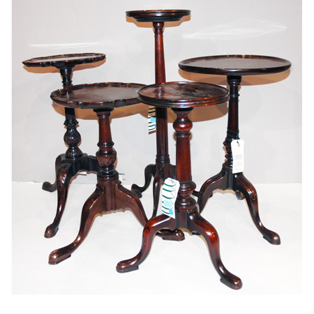 Appraisal: Group of Five George II and George III Mahogany Candlestands