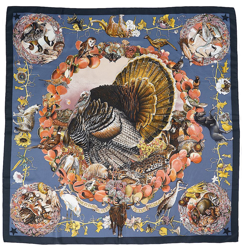 Appraisal: Hermes Silk Scarf Texas Wildlife Oliver Kemit Hermes silk scarf