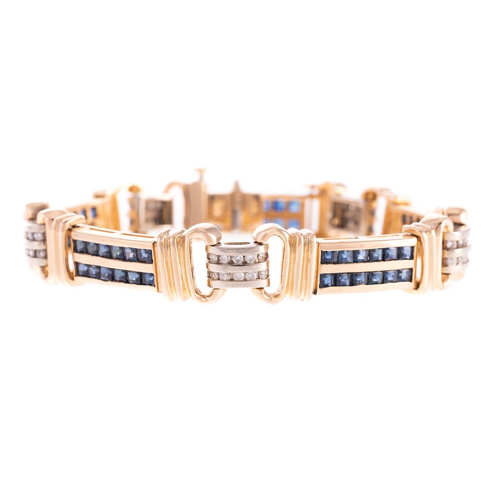 Appraisal: A Channel Set K Sapphire Diamond Link Bracelet K yellow