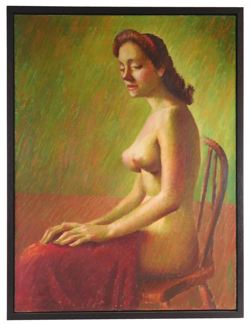 Appraisal: th C oil on canvas a nude woman is seated