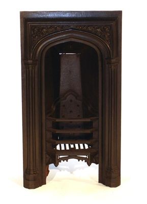 Appraisal: A cast iron fireplace with domed border and cast foliate