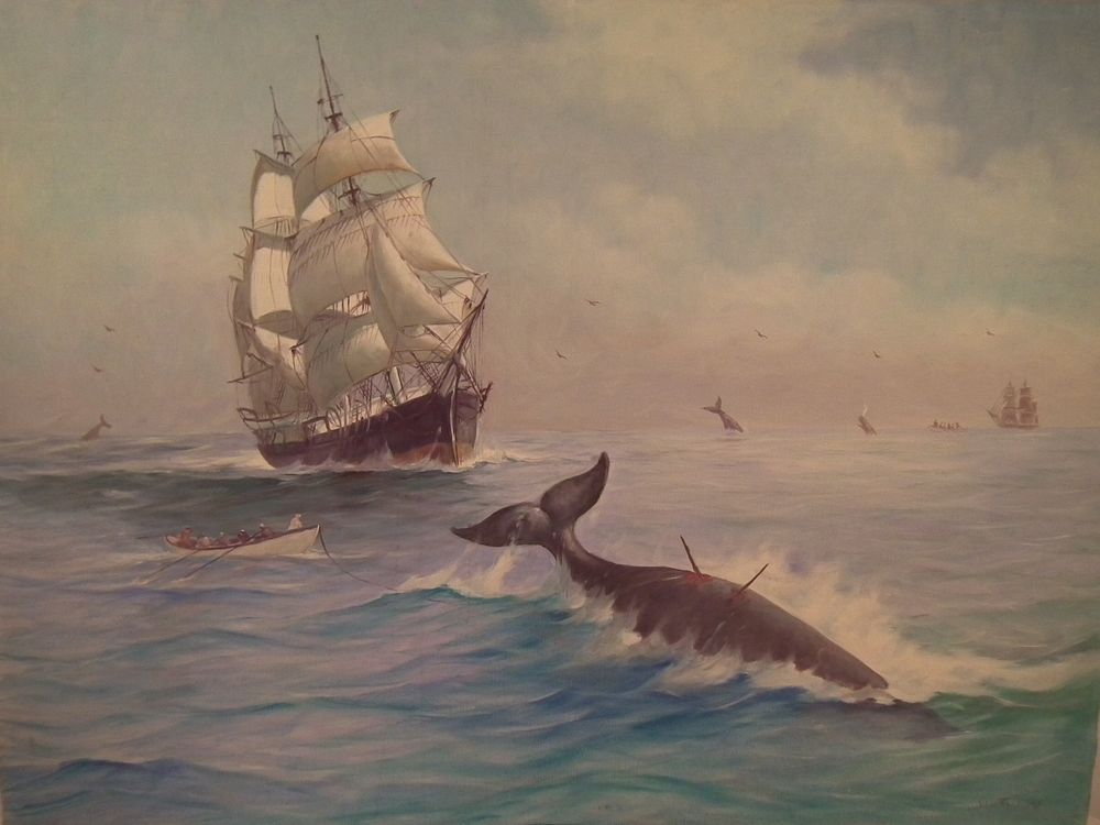 Appraisal: SILVA FERNANDES WHALING PAINTING Large vintage signed oil painting on