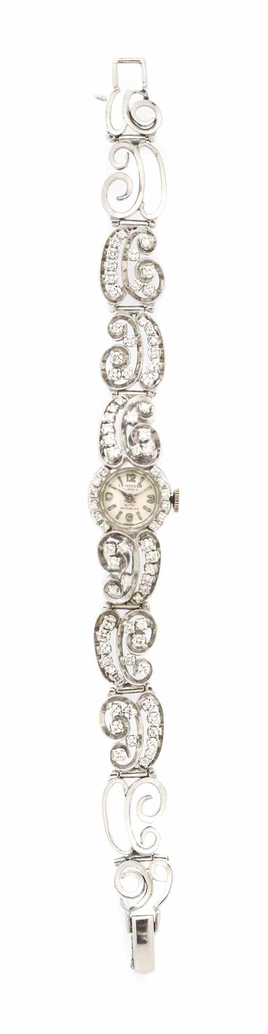 Appraisal: A Karat White Gold and Diamond Wristwatch G W Frost