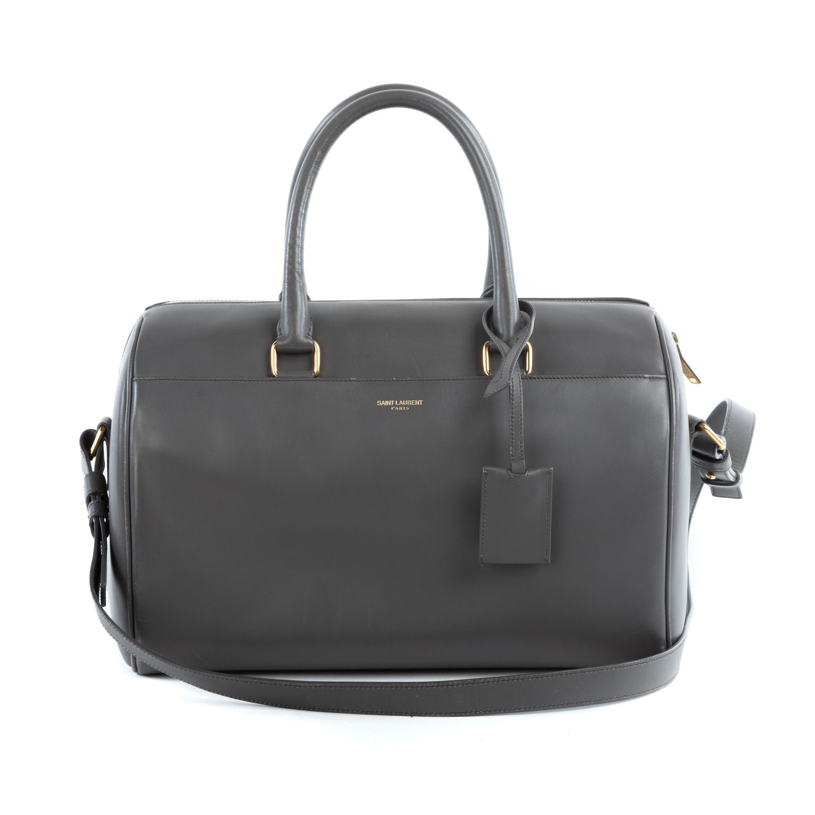 Appraisal: A YVES SAINT LAURENT DUFFLE A grey calfskin leather Yves