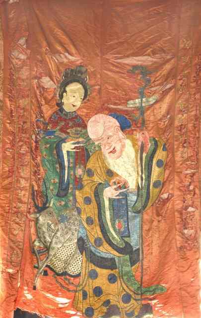 Appraisal: A CHINESE SILK PANEL embroidered with a large study of