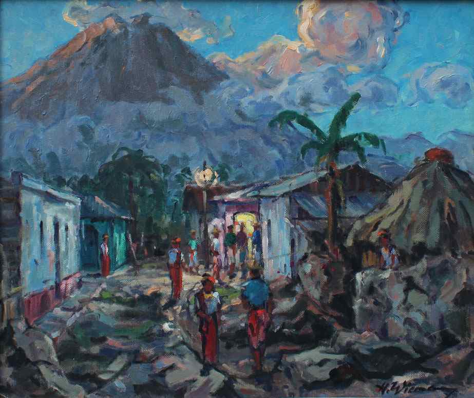 Appraisal: WIEMANN Hannes German - Guatemalan Village Oil Masonite '' x