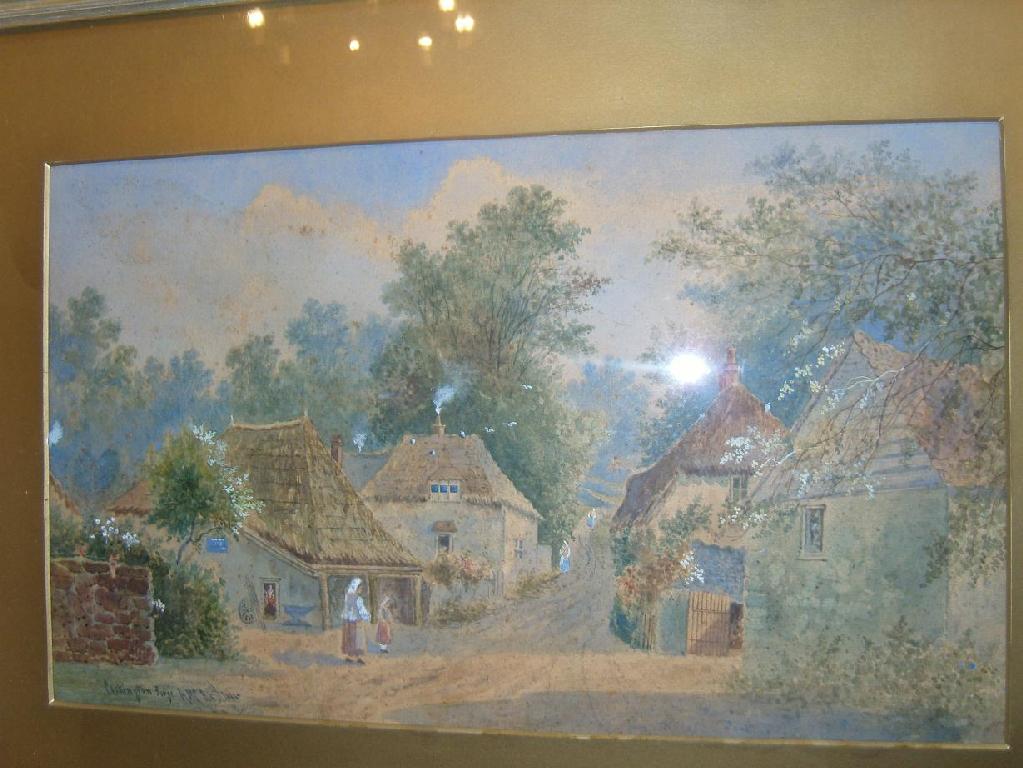 Appraisal: A th century watercolour of a village street scene with