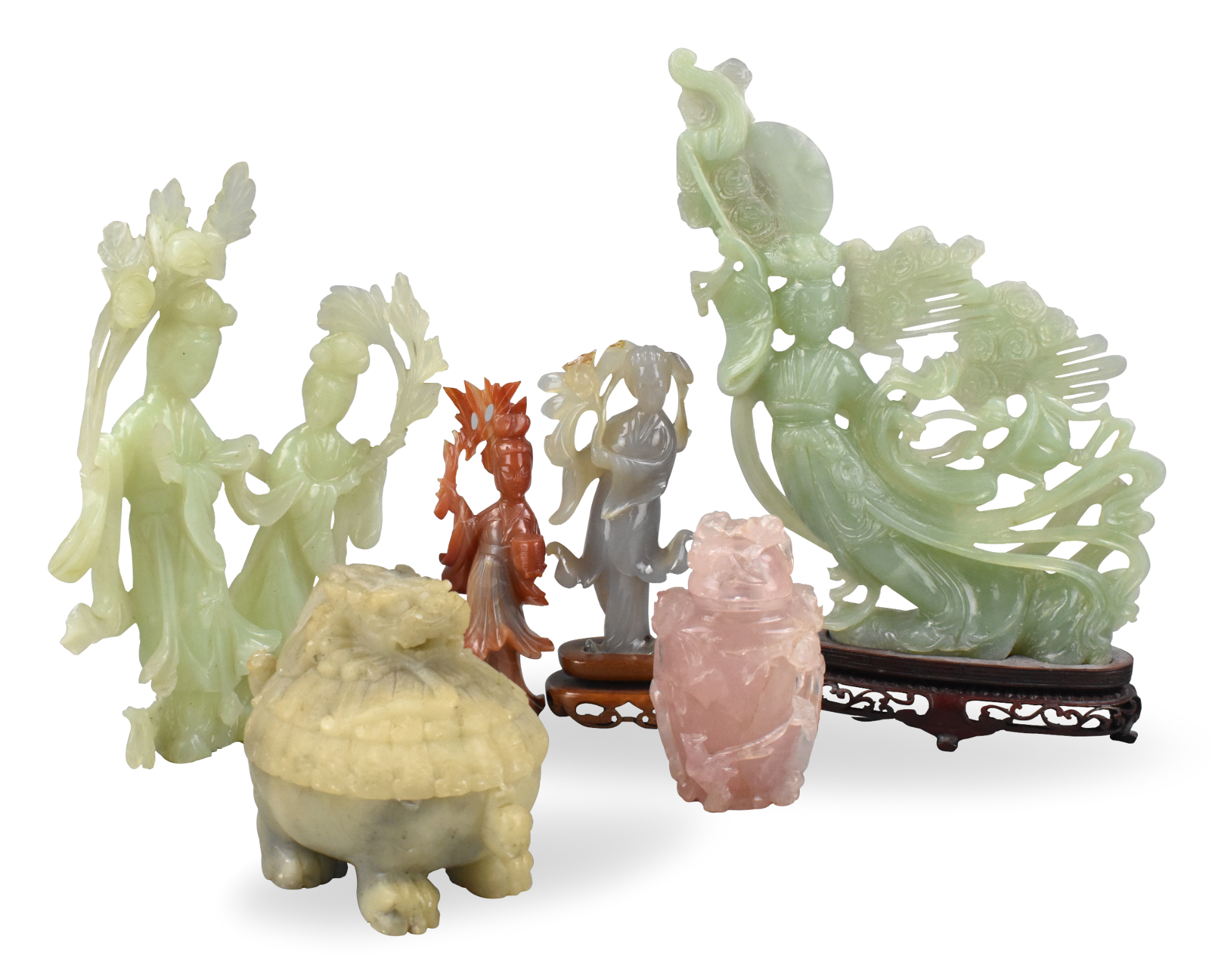 Appraisal: Six Chinese jade and agate and quartz figures Four carved