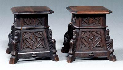 Appraisal: Pair Gothic Revival carved oak stools both oak throughout with