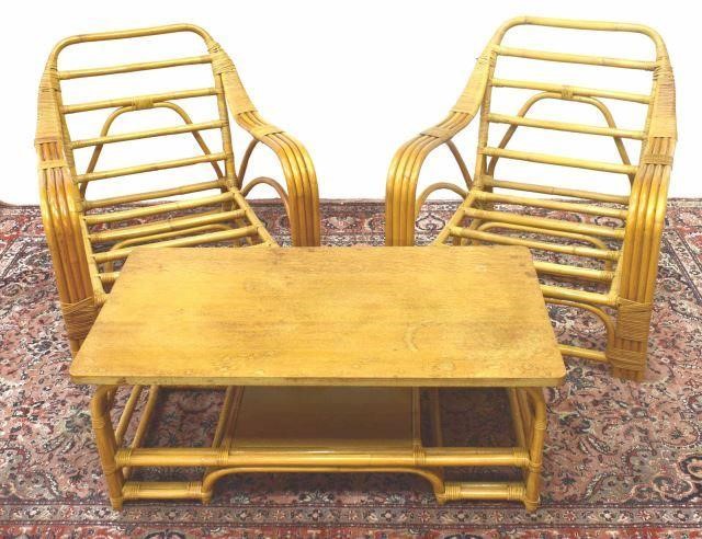 Appraisal: lot of Bamboo and rattan armchairs and coffee table in