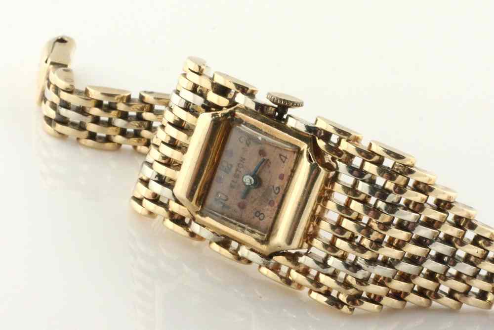 Appraisal: LADY'S WATCH - Retro K yellow gold link wristwatch signed