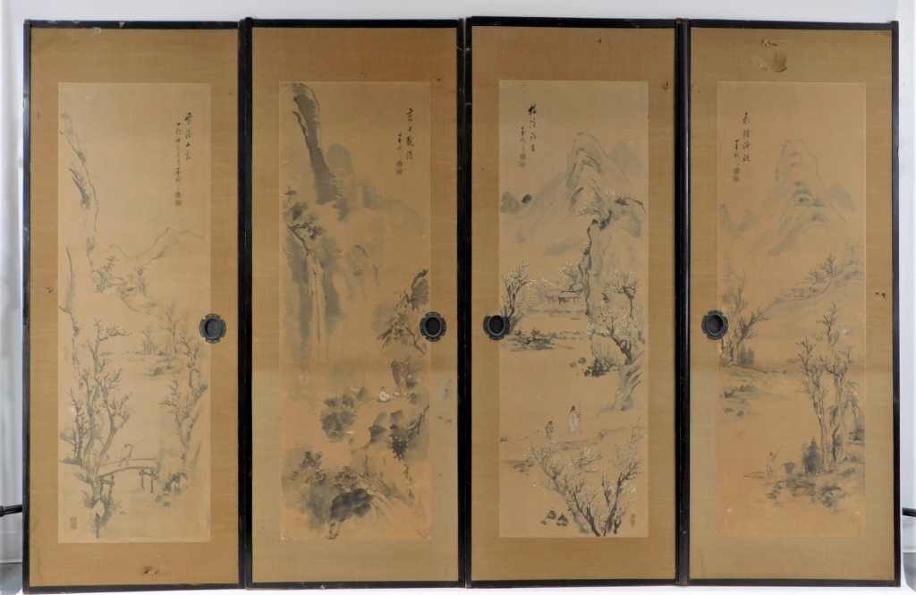 Appraisal: PC CHINESE LANDSCAPE SEASONS WC PANEL PAINTINGS China th Century