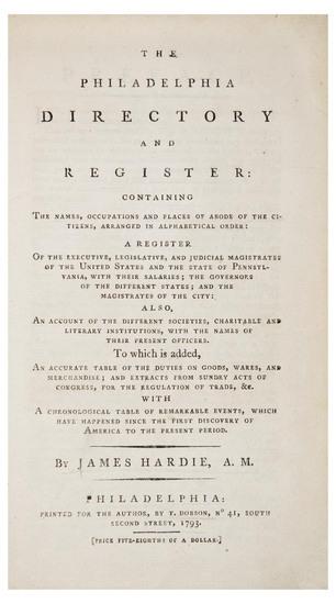 Appraisal: DIRECTORY - James HARDIE compiler The Philadelphia Directory and Register