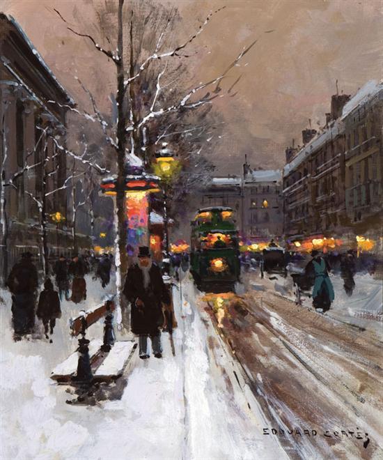 Appraisal: EDOUARD LEON CORTES French - Snowy Evening in Paris oil