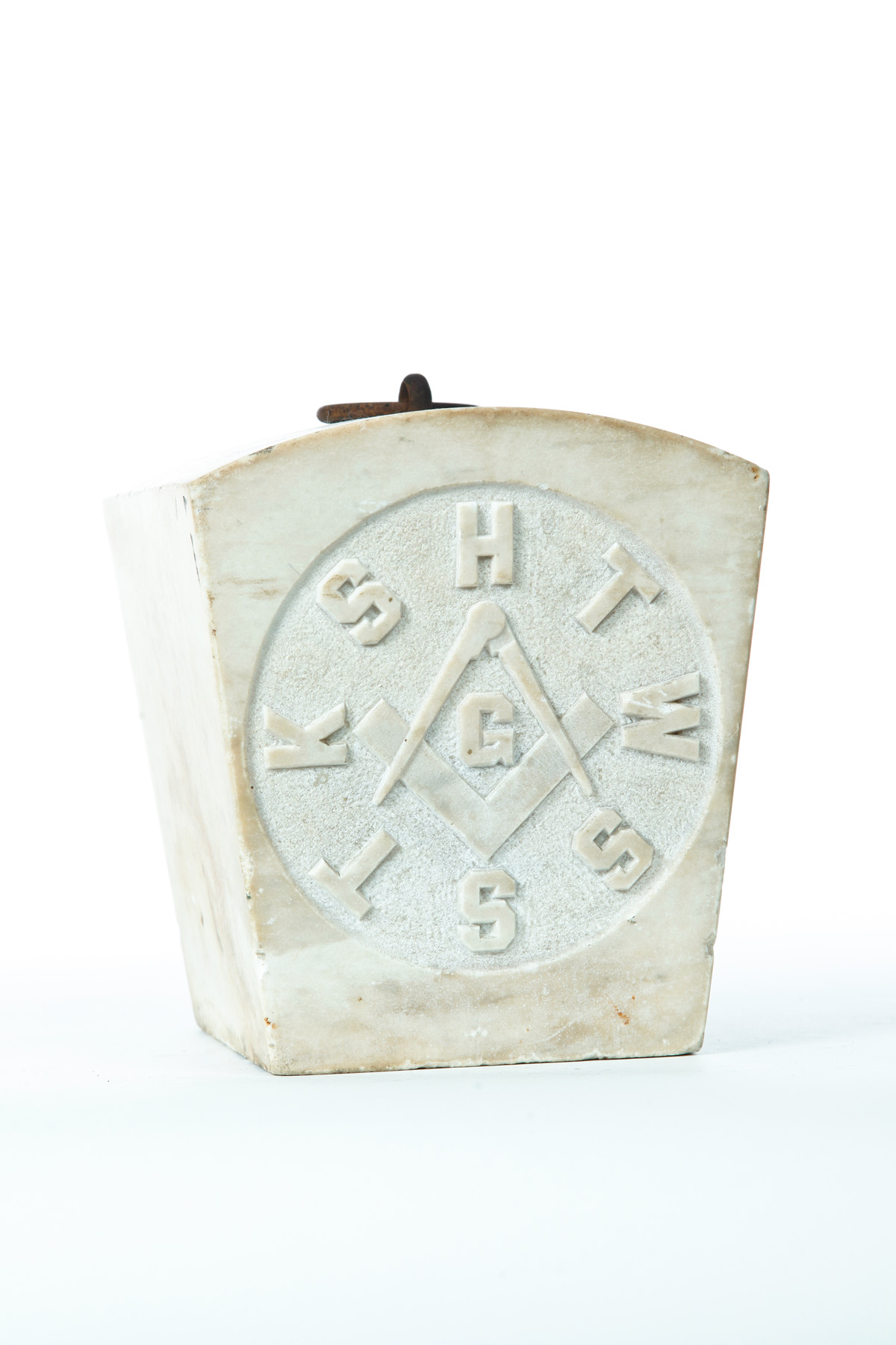 Appraisal: MASONIC MARBLE KEYSTONE American dated Carved Masonic symbol on front