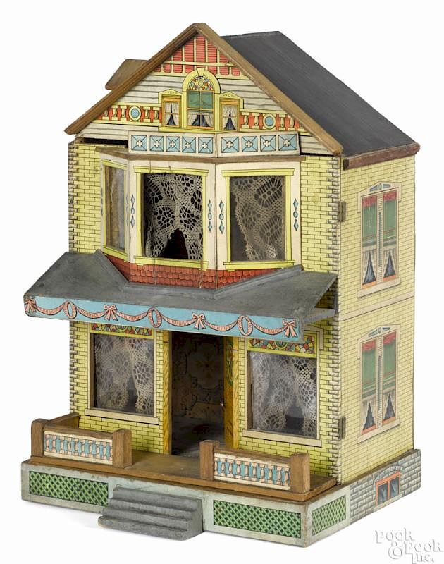 Appraisal: Attributed to Bliss paper lithograph over wood doll house with