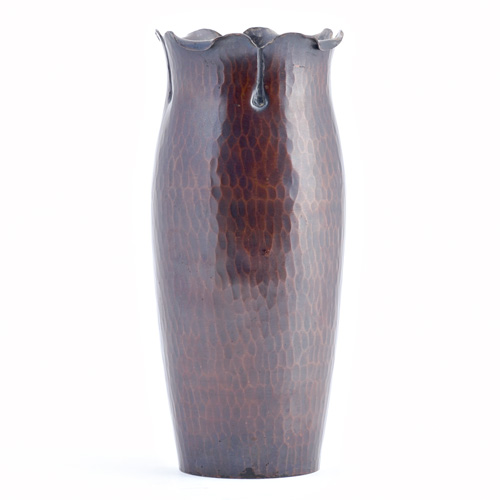 Appraisal: ROYCROFT Hammered copper vase with floriform top with a dark