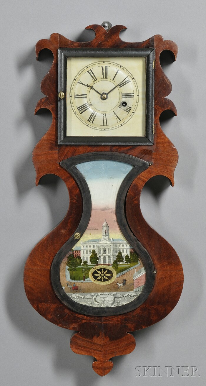 Appraisal: J C Brown Mahogany Wall Acorn Clock Bristol Connecticut c