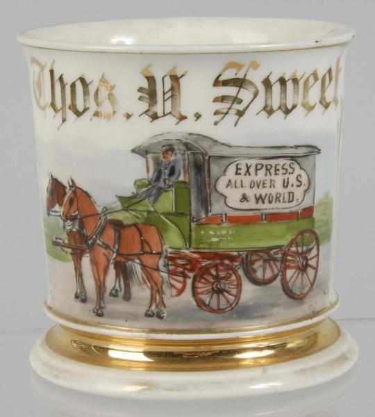 Appraisal: Horse-Drawn Express Wagon Shaving Mug Description Marked Chas U Sweet