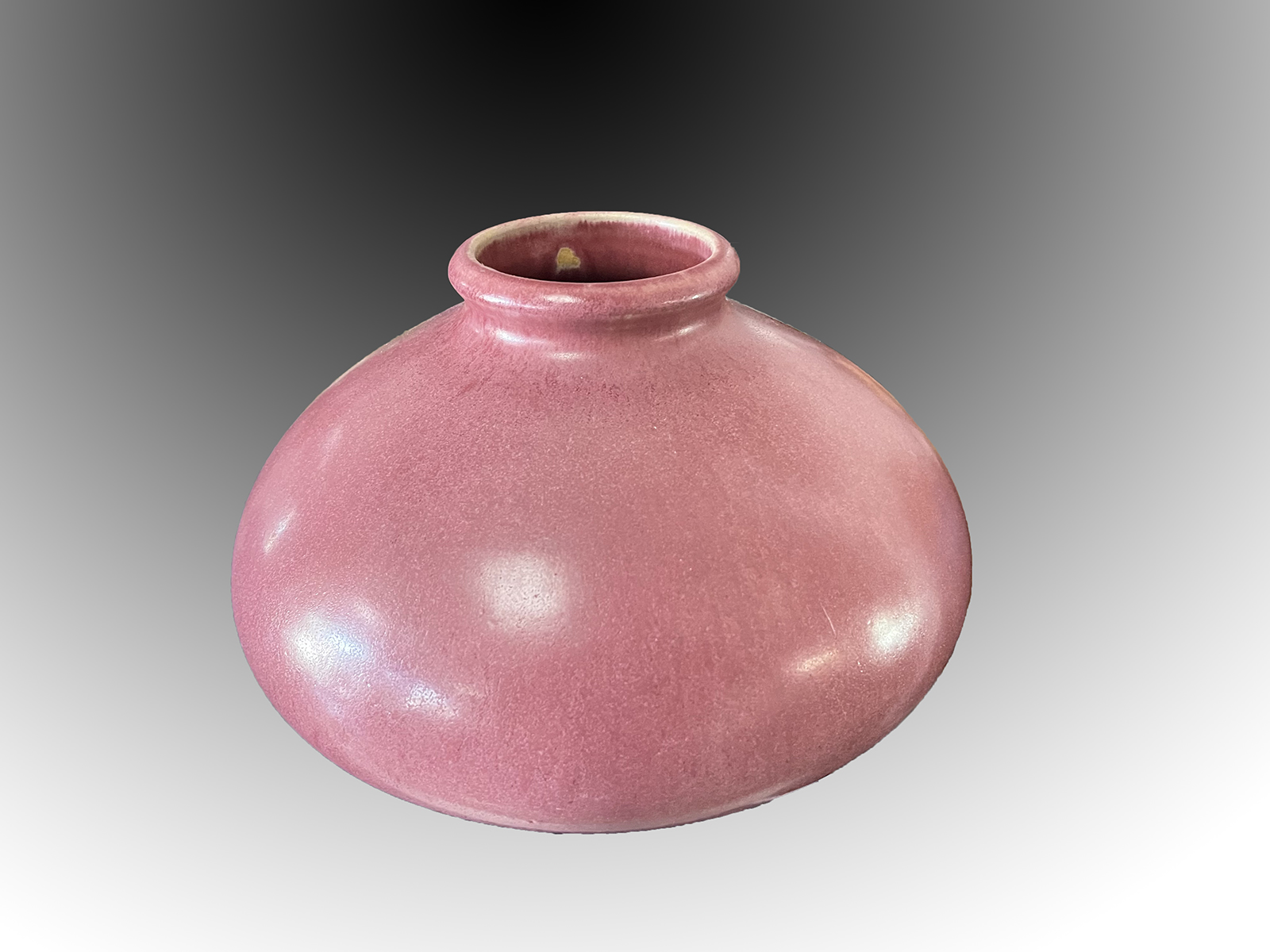 Appraisal: FULPER POTTERY MONOCHROME SQUAT VASE Magenta glazed Fulper Pottery squat