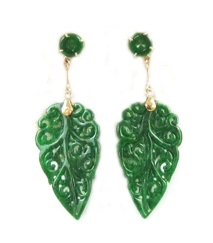 Appraisal: PAIR OF SPINACH GREEN DROP EARRINGS each k yellow gold