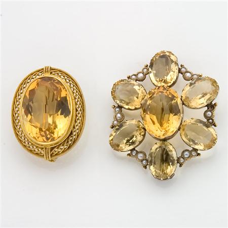 Appraisal: Two Antique Citrine Brooches Estimate -