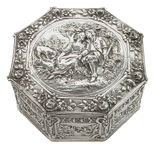 Appraisal: A Continental silver repousse table box in the Dutch taste