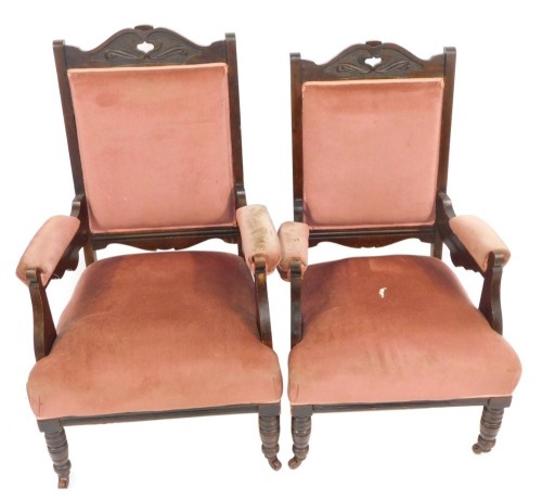 Appraisal: Two Victorian ladies and gents armchairs each with mahogany frame