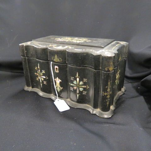 Appraisal: Victorian Lacquerware Box mother-of-pearl inlay hinged top x x