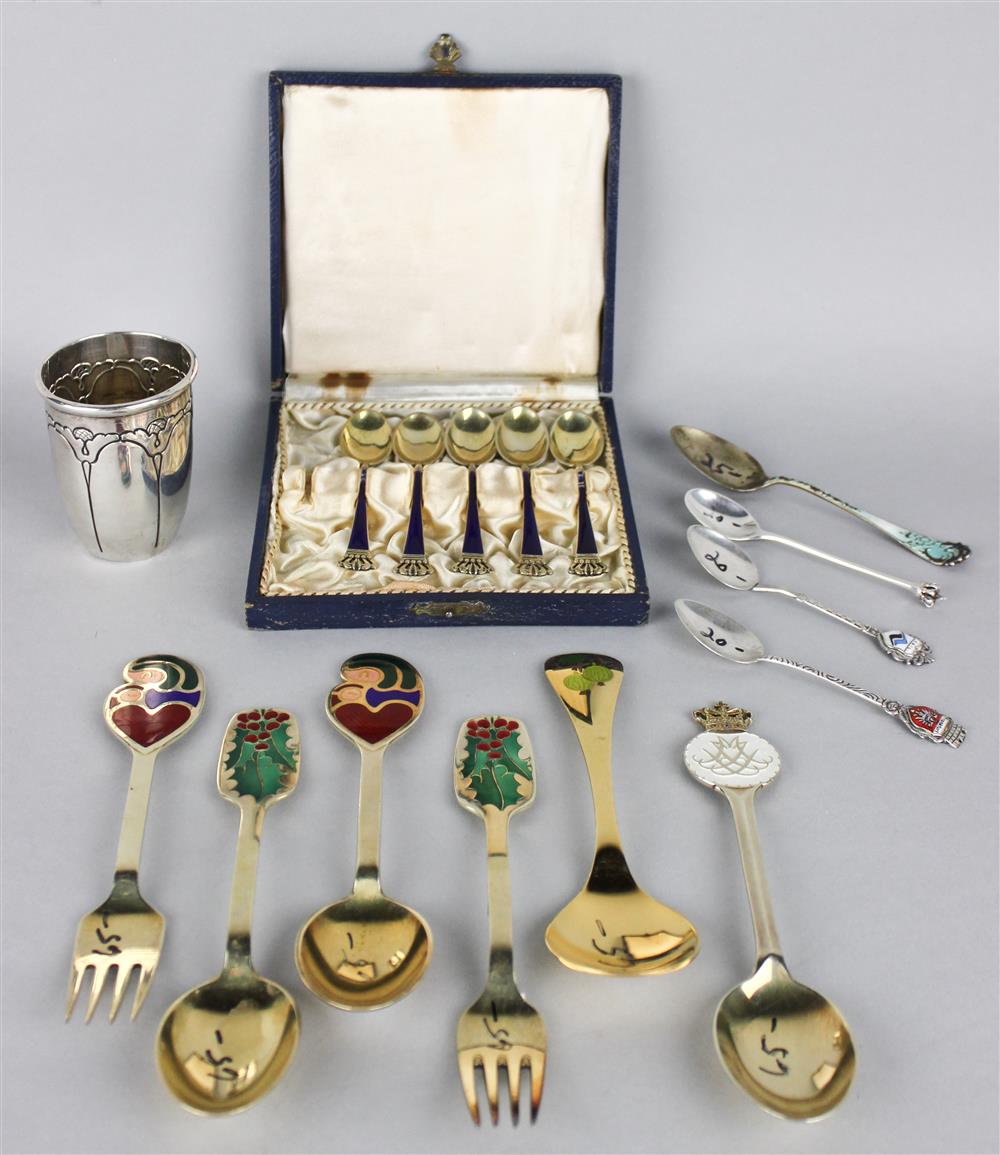 Appraisal: THIRTEEN DANISH SILVER PIECES including six silver gilt and enamel