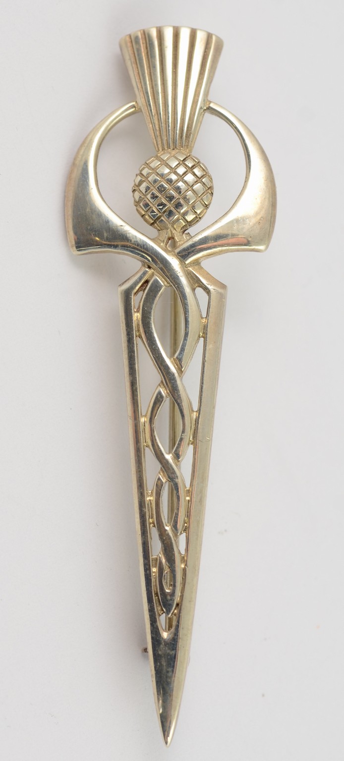 Appraisal: Sterling silver Art Deco Celtic thistle pin - long TO