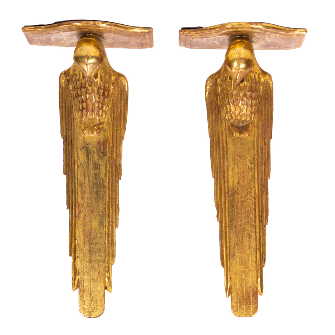 Appraisal: A PAIR OF ART DECO STYLE GILTWOOD WALL BRACKETS A