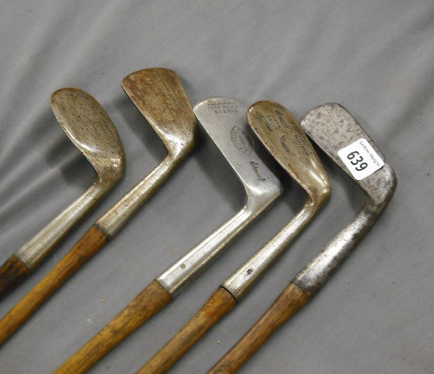 Appraisal: Five old hickory shaft golfing irons