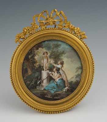 Appraisal: A Miniature Painting of Cupid Adorned Continental th Century Hand