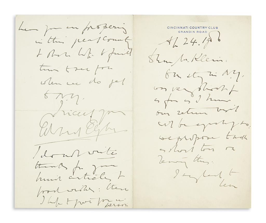 Appraisal: ELGAR EDWARD Two Autograph Letters Signed to music critic Herman